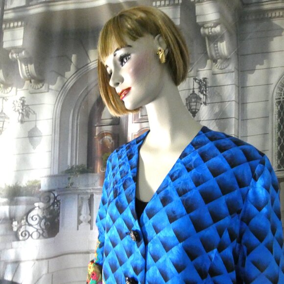 Anne Crimmins Silk Blazer Jacket Silk Lined Sz 16 Blue with Rainbow Color Design - Picture 2 of 9